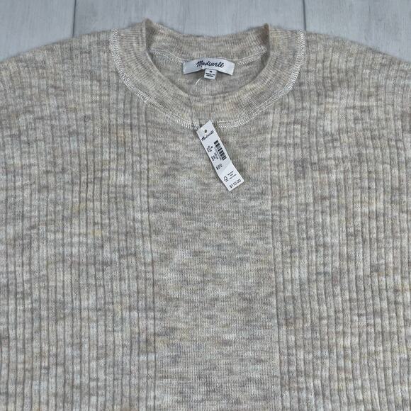 NWT Madewell Women's Medium Ribbed Crewneck Alpaca Sweater Heathered Brown Crew - Picture 2 of 11
